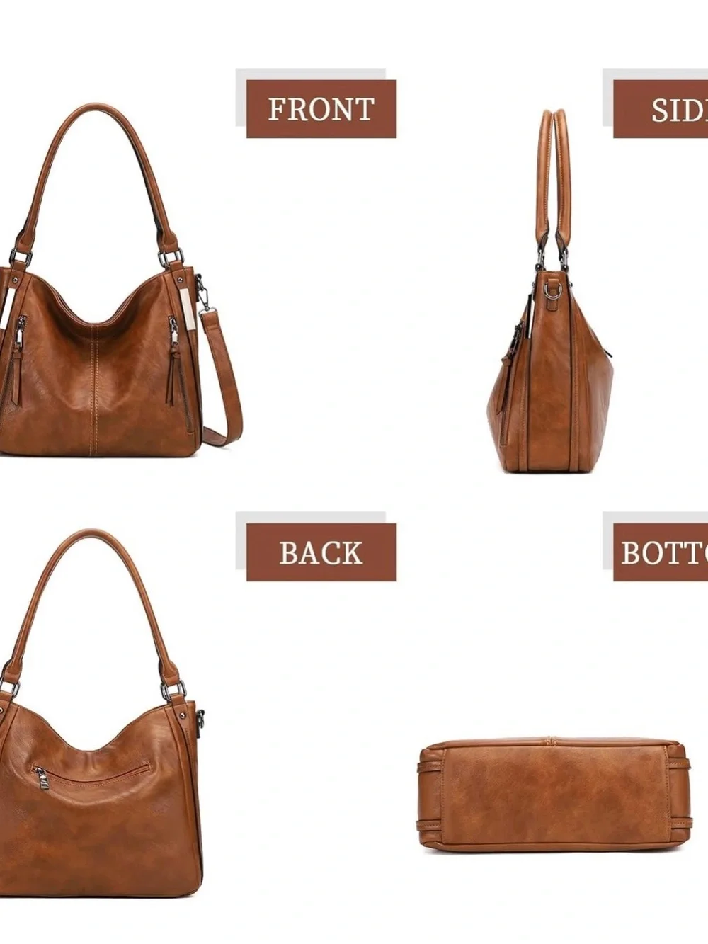 Women's Tan Hobo Shoulder Bag with Tassel Accents